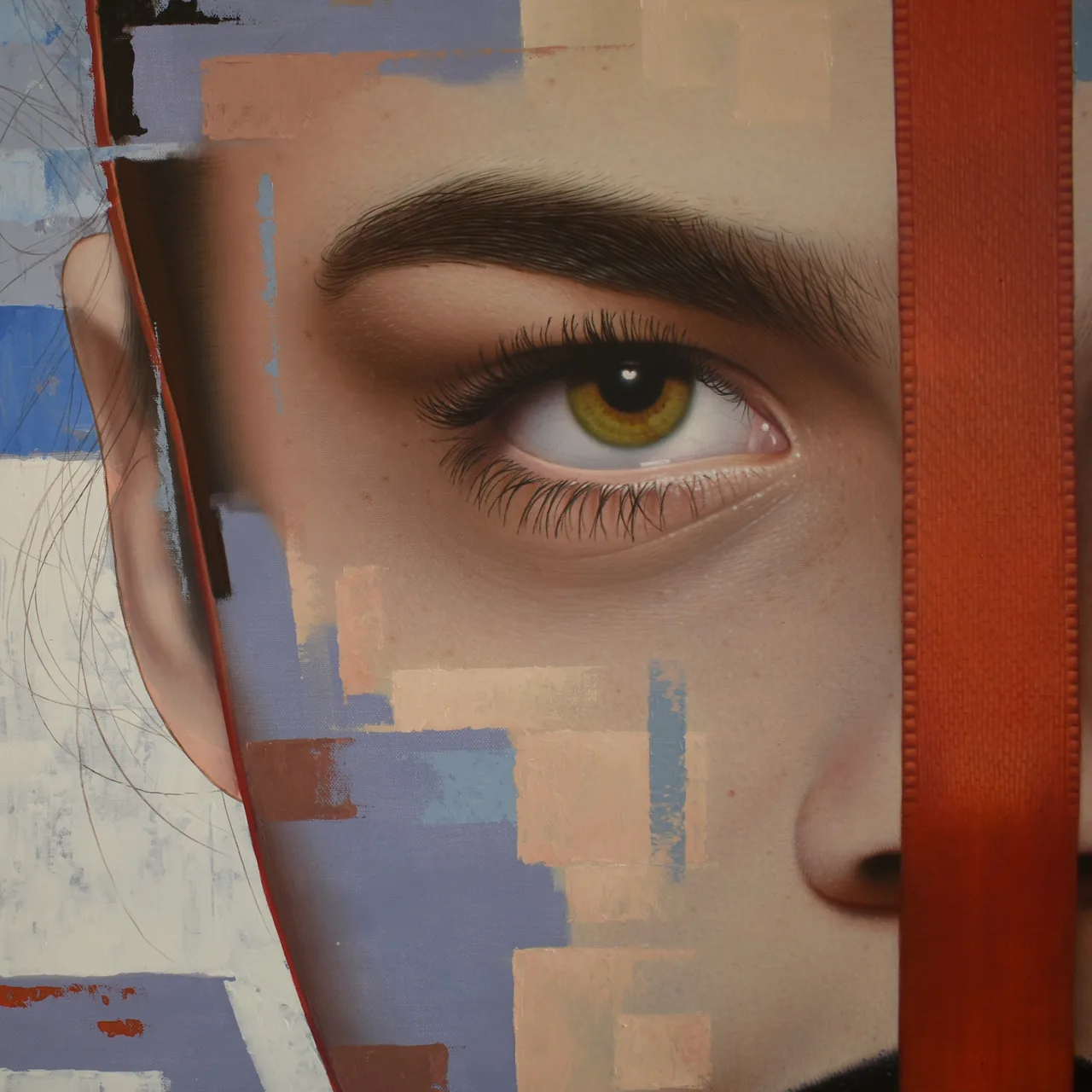 Close-up detail of a painting by Osley Gil
