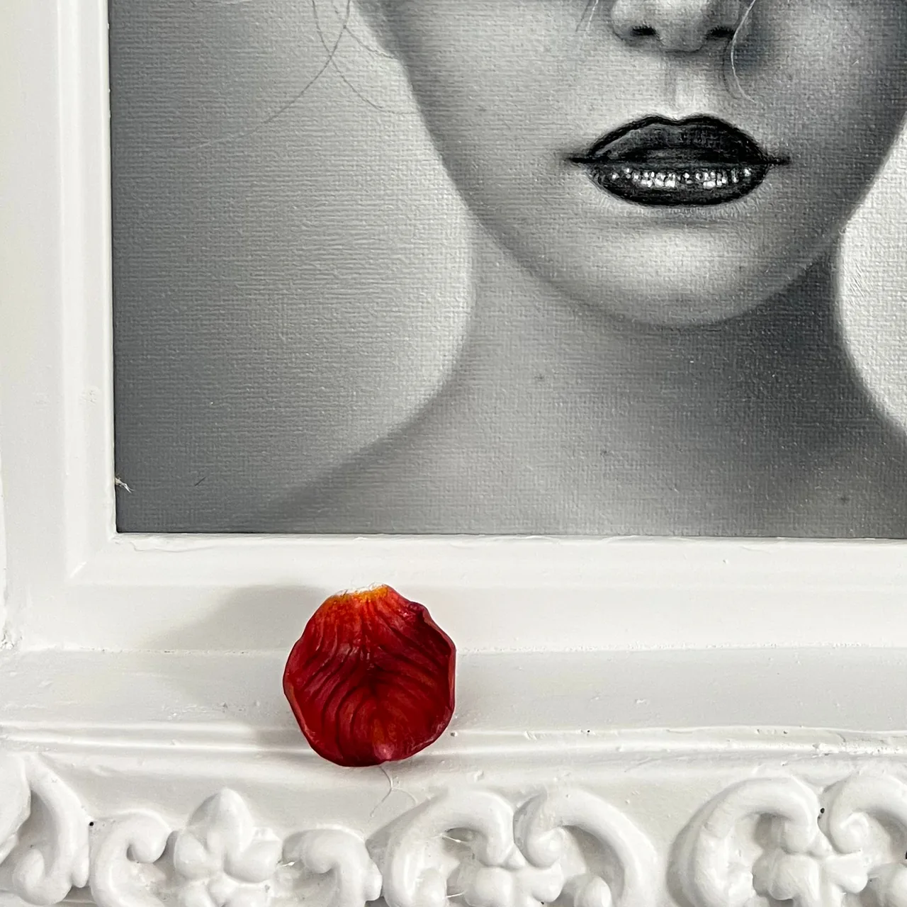 Close-up detail of a painting by Osley Gil