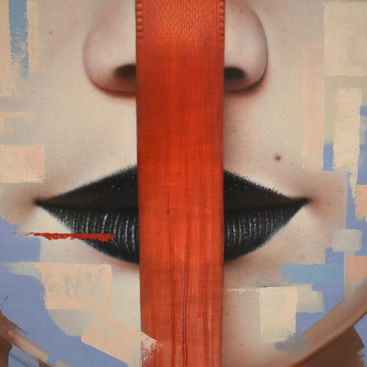 Close-up detail of a painting by Osley Gil