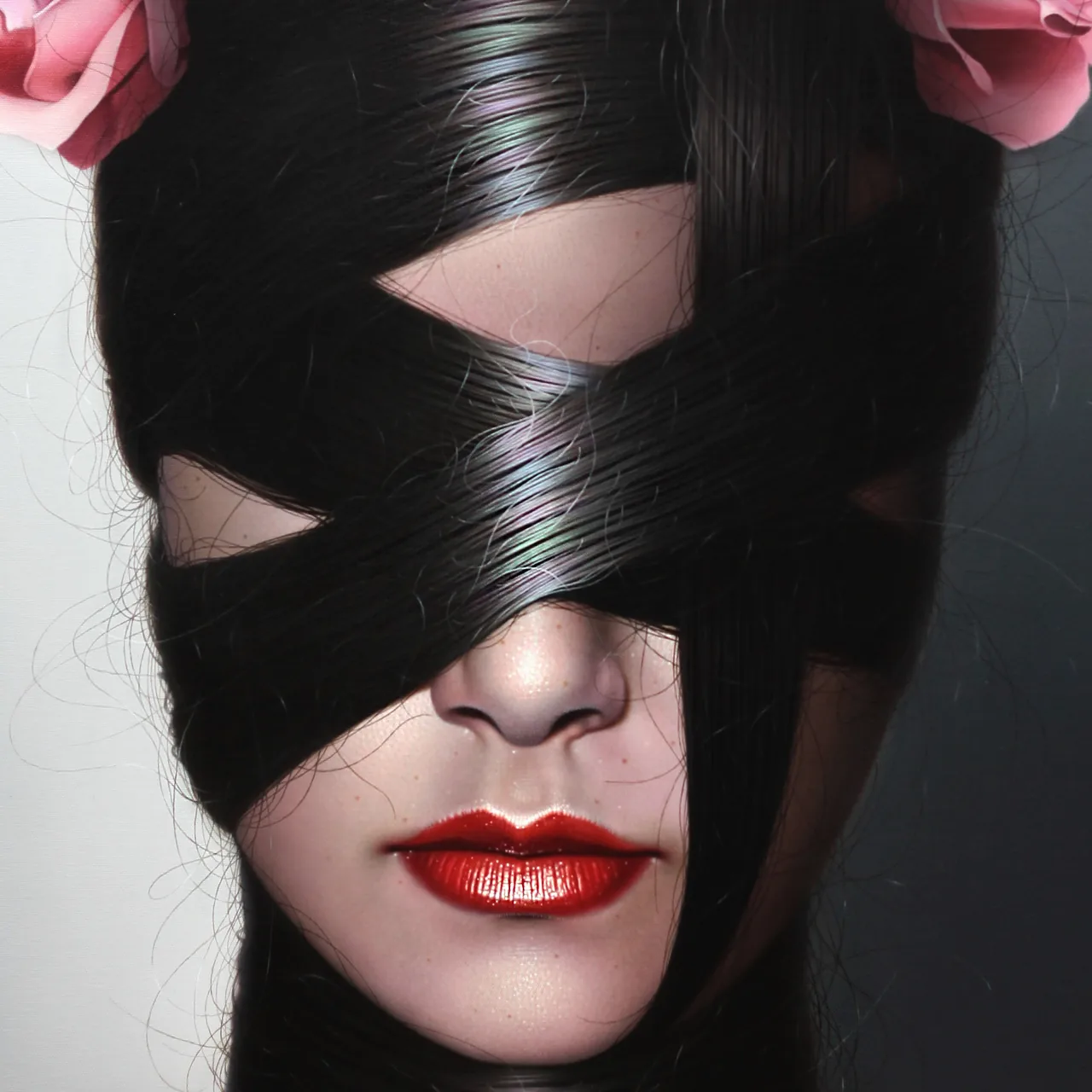 Close-up detail of a painting by Osley Gil